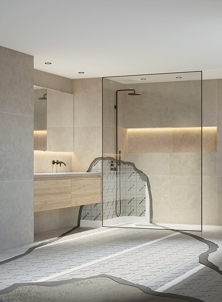 Ducha y suelo con sistema de impermeabilización IMPERTEX